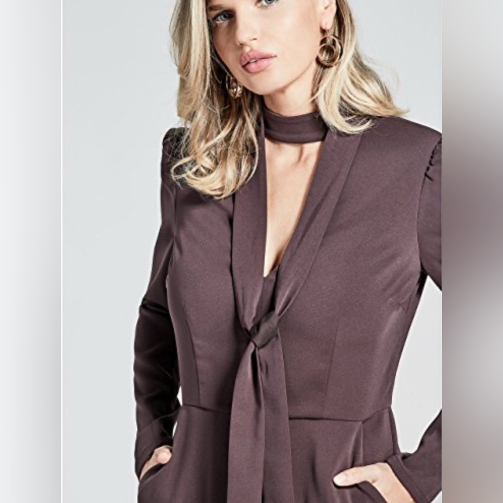 New Guess Marciano Karla Jumpsuit Long Sleeve Chocolate Brown Color 6 M - Picture 5 of 5